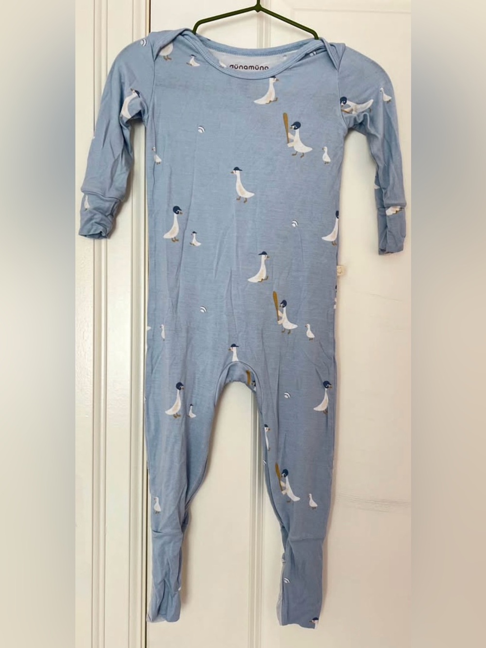 gunamuna Convertible Pajama - Baseball Goose Blue Footie 18-24M